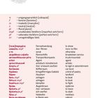 Wörterbuch mit russischen Vokabeln, deutschen und englischen Übersetzungen. Oben eine rote Überschrift mit Fingerabdruck.