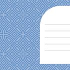 Karte mit blauem geometrischem Muster und einem weißen Abschnitt mit Linien für Text.