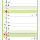 Ein Kalender für Juni 2027. Bild: Gartenbank mit pinkem Kissen umgeben von Blumen und Bäumen.