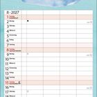 "Sie sprechen dir Mut zu, wenn dir alles zu viel wird." Kalender August 2027. Illustration von zwei Kindern auf einer Wippe.