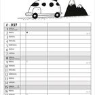 "Alles schöner mit dir." Kalender für August 2027. Illustration: Auto mit Gepäck auf einem Bergweg.