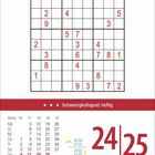 Text: „Schwierigkeitsgrad: heftig“, Datum: „24 | 25 Samstag, Sonntag | JULI“. Ein Sudoku-Rätsel mit Kalenderansicht.