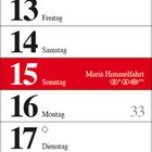 Kalender für August 2027: Feiertage sind rot markiert, darunter der 1., 8., 15. und 29. August.