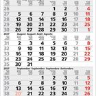 Kalender 2027 mit mehrsprachigen Monatsnamen: Juli, August, September. Wochenenden (Sonntage) in Rot hervorgehoben.