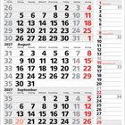 Kalender für 2027, Monate Juli bis September. Wochen und Tage dargestellt, Sonntage in Rot hervorgehoben.