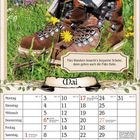 „Fürs Wandern braucht’s bequeme Schuhe, dann geben auch die Füße Ruhe.“ Kalendermonat Mai mit Wanderschuhen.