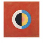 Text: "8 Aug" oben links. Illustration: Kreisförmiges Gemälde in vielen Farben auf rotem Hintergrund.