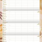 Kalenderseite "August 2027", Wochentage mit Notizspalten, dekorativer Hintergrund mit abstrakten Mustern.