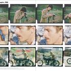 "Tittenhurst und Los Angeles, 1968". Fotos zeigen einen Mann mit Kamera, einen Mann trinkend, und einen Motorradfahrer.