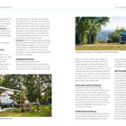 Benutzerhinweise CampingCard ACSI. Tarif und Sonderermäßigung. Mit Fotos von Wohnmobilen und Landschaft auf einem Campingplatz.