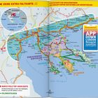 "Deine Extra Faltkarte", "APP DOWNLOADEN Reiseziel auswählen und los geht’s!" – Karte von Chalkidiki und Umgebung.