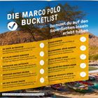 "MARCO POLO TOP-HIGHLIGHTS" steht oben. Verschiedene Kästen beschreiben Reiseziele und Tipps. Hintergrund: Vulkanlandschaft.