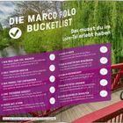 Text: Die Marco Polo Bucketlist. Das musst du im Loire-Tal erlebt haben. Kapitelüberschriften zu Aktivitäten. Im Hintergrund eine Flusslandschaft mit Bäumen.