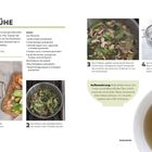 Gemüsebrühe-Rezept mit Zutatenliste und Anleitung. Bilder zeigen Kochtopf mit Gemüse und fertige Brühe in Schüssel.