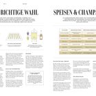 „Die richtige Wahl“ und „Speisen & Champagner“ als Überschriften. Enthält Beschreibungen zu Champagnerarten und Kombinationen.