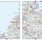 Route 9, Route 10. Karte der Niederlande mit Städtenamen und Autobahnen. Links die Nordsee, rechts Holland.