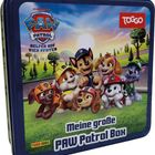 "Meine große PAW Patrol Box". Bunte Illustration mit fröhlichen Hundewelpen und Logo.