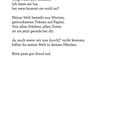 "meine welt" in geschwungener Schrift. Ein poetischer Text über eine vertraute, symbolische Welt aus Worten und Papier. Unten eine Fußnote: Nach dem Lesen werden wir uns kennen. Seitenzahl 8 in grün.