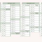 Kalender für das 1. Halbjahr 2027/2028 mit Feiertagen wie Friedensfest, Weltkindertag, Tag der Deutschen Einheit, Weihnachten.