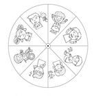 Kapitel 3 - Gefühle-Drehscheibe. Illustration mit acht Segmenten, die Kinder mit verschiedenen Gefühlsausdrücken zeigen.