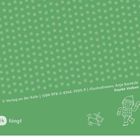 Text: "14 fängt". Illustration: Kind mit Mütze, ein Hund; Hintergrund mit grünen Punkten.