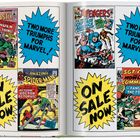 Zwei blaue Sterne: "TWO MORE TRIUMPHS FOR MARVEL!" Gelbe Sterne: "ON SALE NOW". Comic-Cover mit Superhelden.