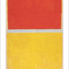 August. Oben rotes, unten gelbes Rechteck, dazwischen ein schmaler Streifen. Kunstwerk mit starken Farbflächen.