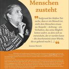 "Was dem Menschen zusteht" und Zitat von Jeanne Hersch über Respekt und Würde. Schwarz-weißes Bild einer älteren Frau.