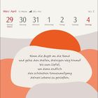 Text: „Nimm die Angst an die Hand und gehe den steilen, steinigen Weg hinauf bis zum Gipfel, um dann endlich den schönsten Sonnenaufgang deines Lebens zu genießen.“ Kalenderdaten im Hintergrund.