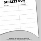 Text oben: "WAS SCHÄTZT DU? NAME LÖSUNG". Darunter Linien für Einträge. Unten Text über Marshmallows und Weltrekord.