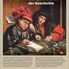 "3 kuriose Steuern der Geschichte". Darunter ein Gemälde mit zwei Männern und vielen Münzen. Unten: ein Kalender für Februar.