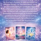 Text beginnt: "Geliebtes Sternenwesen, du spürst es bereits..." Unten sind drei Karten mit kosmischen Motiven zu sehen.
