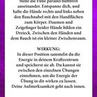 Text im lila Rahmen erklärt eine Übung namens "Kosmische Nabelschnur", betont Energie und innere Aufmerksamkeit.