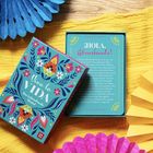 "¡Hola, Lebensfreude!" Auf der Schachtel steht "Viva la Vida - Das Lebensfreude Orakel". Buntes, florales Design.