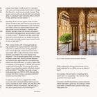 Texte: "...Water, symmetry, fractals and nature: Alhambra"  
Rechts: Ein kunstvoller Säulenhof mit dekorierten Bögen.