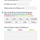 50 Fülle die Lücken aus. 51 Wörter mit ei. Nomen (blau), Verben (rot), Adjektive (grün) sortieren. Tabelle mit drei Spalten.