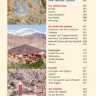 Inhalt: Kapitel und Seitenzahlen. Oben kurvige Bergstraße, Mitte Berglandschaft mit Dorf, unten rotes Gebäude vor Felsen.