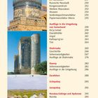 SAMARKAND UND DIE MITTE 223. Liste von Sehenswürdigkeiten, Ausflügen und Kapiteln. Drei Fotos: Kuppel, Turm, Jurten in Landschaft.