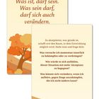 Zwei Karten, oben: „Was ist, darf sein. Was sein darf, darf sich auch verändern.“ Unten: Fragen zur Akzeptanz. Hintergrund mit Bäumen.