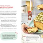 „ZITRONEN-BUTTERMILCH-KUCHEN MIT FRISCHKÄSE-FROSTING“, Rezeptanleitung, Zutatenliste. Kuchen auf Teller, mit Frosting.