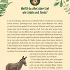 Weißt du alles über Esel wie Jakob und Jonas? Oben zieren Blätter das Bild, unten ist ein Esel auf Gras abgebildet.