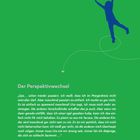 Text: „Der Perspektivwechsel“ und ein Absatz über Herausforderungen. Silhouette eines springenden Kindes, gepunktete Linie.