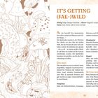 Textelemente beschreiben ein High-Fantasy-Fairytale mit magischem Setting. Menü: Gnocchi, Ratatouille, Rainbow-Pizza.  
Illustration: Fantasie-Landschaft mit Pilzen und Fluss.