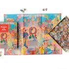 "Die Welt von Romeo und Julia" zeigt ein farbenfrohes Puzzle mit dramatischen Szenen aus dem Stück.