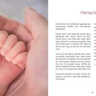 Rechts betet Maria und preist Gott aus ganzem Herzen. Links hält eine große Hand eine kleine Babyhand.