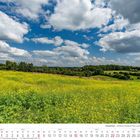 Text: „8 2027“, „Remscheid - Senffeld in Bergisch Born-Lüttringhausen“. Gelbes Blumenfeld unter blauem Himmel mit Wolken.