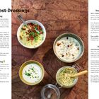 Herbst-Dressings: Rezepte für Kartoffeldressing, Meerrettichdressing, Roquefortdressing und Senfdressing. Sechs Fotos von Dressings.