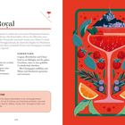 "B&B Royal", Cocktail mit Cognac, Bénédictine, Himbeeren, Minze. Illustration: roter Cocktail, Himbeeren, Orangen, Burg im Hintergrund.