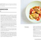 Rezept für Mascarpone-Nocken mit Zitrus-Erdbeeren. Zutaten und Zubereitung beschrieben. Rechts ein Dessert mit Erdbeeren.