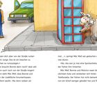 Text: „Wir müssen dich aber von der Straße runterkriegen...“ Illustration: Junge, Auto, rote Telefonzelle, zwei Schafe.